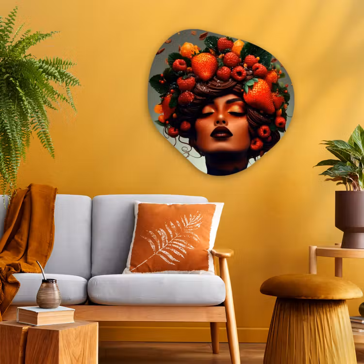 Vrouw - Chocolade - Frambozen - Aardbeien - Koekjes Wandcirkel Organisch Plexiglas middel -sfeer4