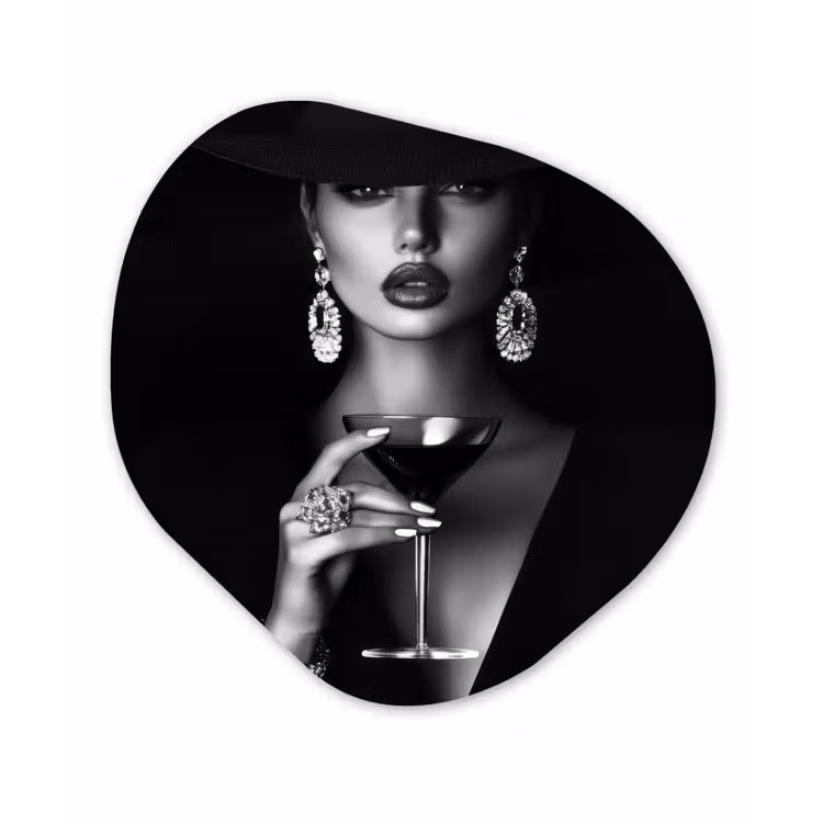 Vrouw - Cocktail - Chic Wandcirkel Organisch Plexiglas middel -3d