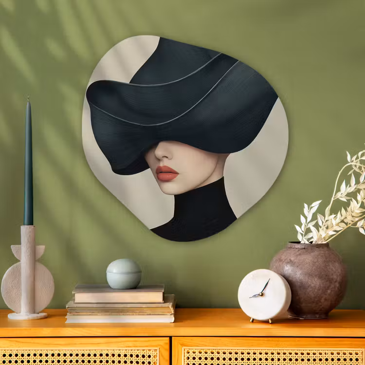 Vrouw - Groen - Hoed Wandcirkel Organisch Plexiglas middel -sfeer2