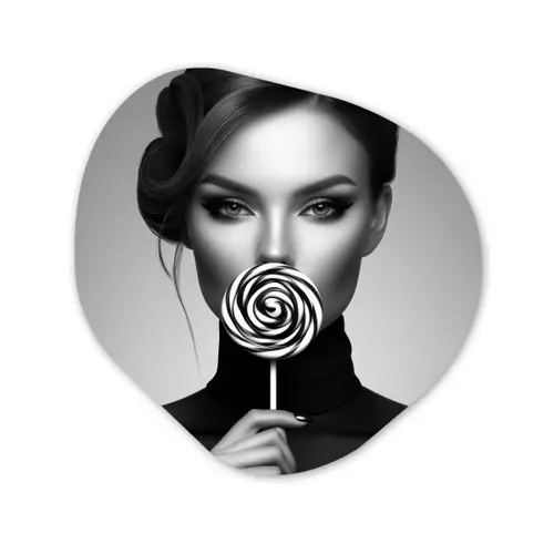 Vrouw - Lolly - Zwart Wandcirkel Organisch Plexiglas middel -3d