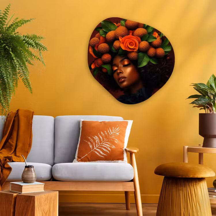 Vrouw - lychee - exotisch Wandcirkel Organisch Plexiglas middel -sfeer4