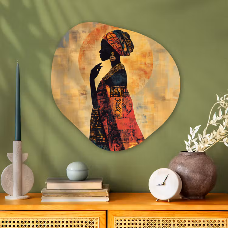 Vrouw - Silhouet - Patronen - Sierlijk Wandcirkel Organisch Plexiglas middel -sfeer2