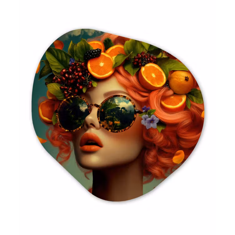 Vrouw - Sinaasappel - Bessen - Oranje Wandcirkel Organisch Plexiglas middel -3d