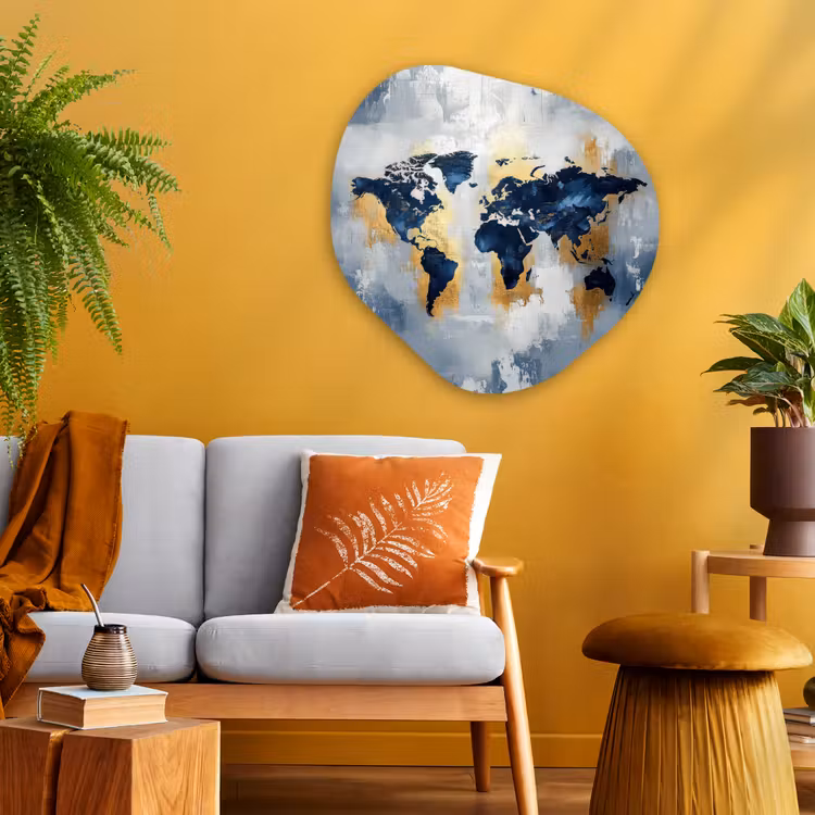 Wereldkaart - Blauw - Abstract Wandcirkel Organisch Plexiglas middel -sfeer4