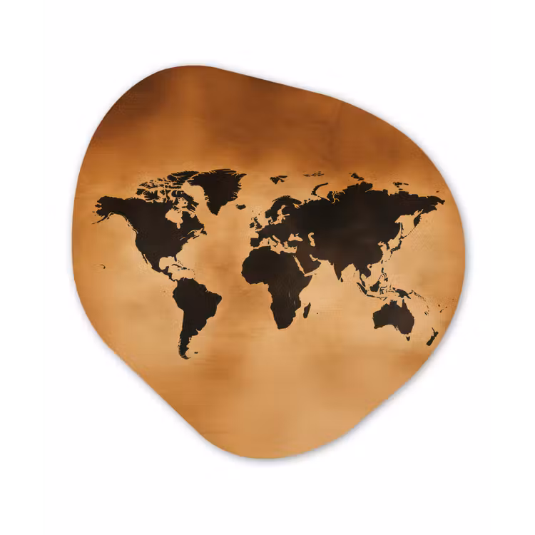 Wereldkaart - Bruin - Kaart Wandcirkel Organisch Plexiglas middel -3d