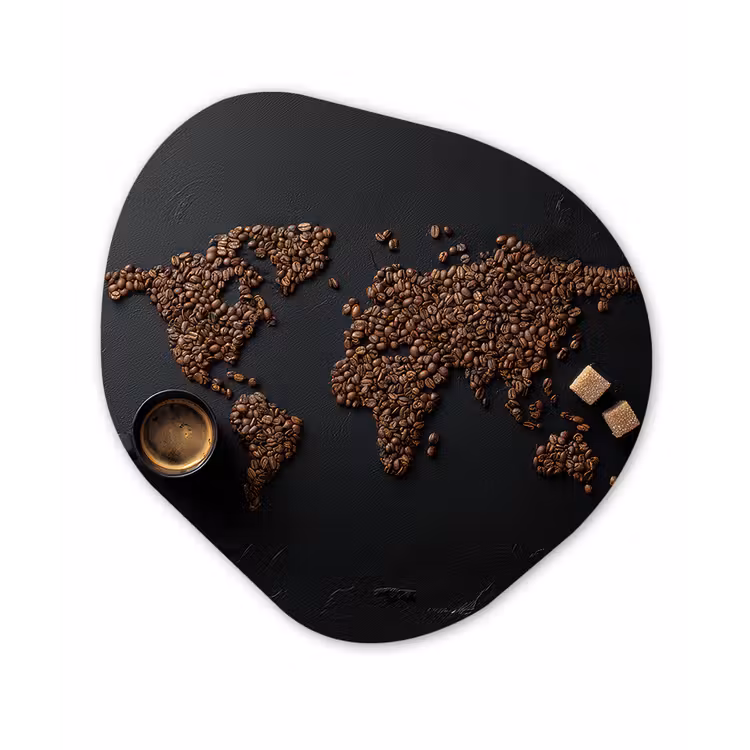 Wereldkaart - Espresso - Zwart Wandcirkel Organisch Plexiglas middel -3d