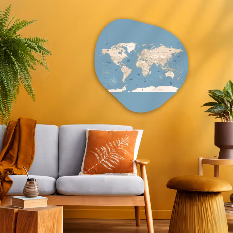 Wereldkaart - Oceaan - Realistisch - Blauw Wandcirkel Organisch Plexiglas middel -sfeer4