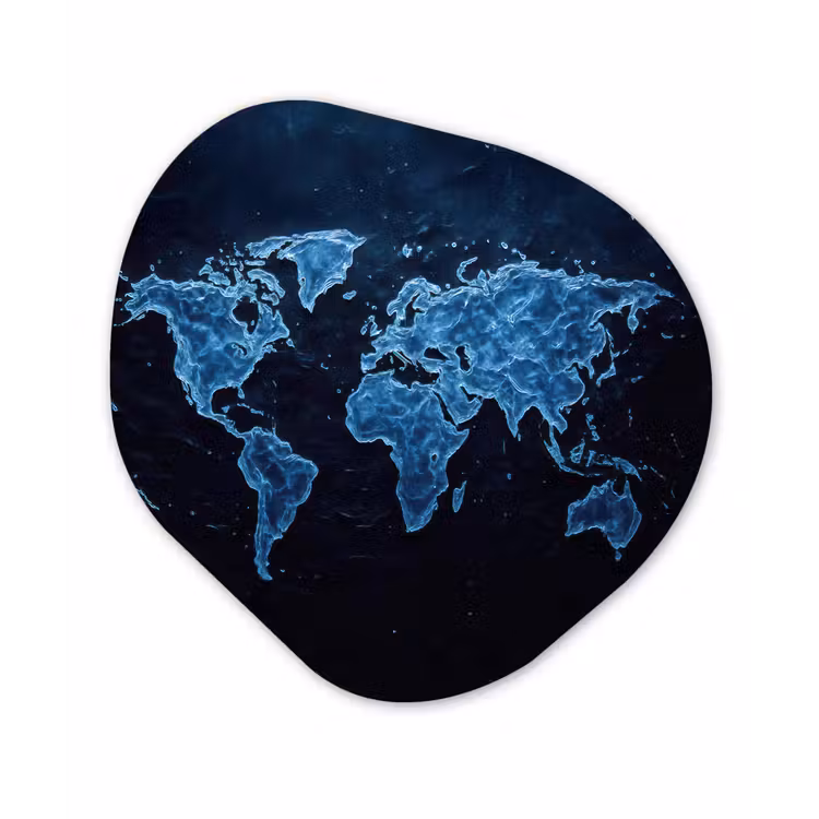 Wereldkaart - Waterstructuur - Blauw Wandcirkel Organisch Plexiglas middel -3d