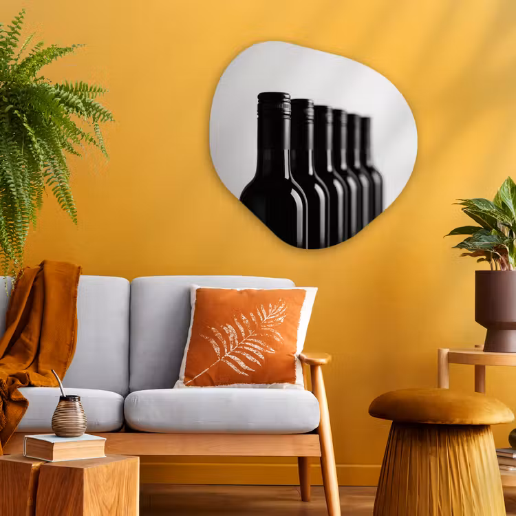 Wijnflessen - Zwart - Minimalistisch Wandcirkel Organisch Plexiglas middel -sfeer4