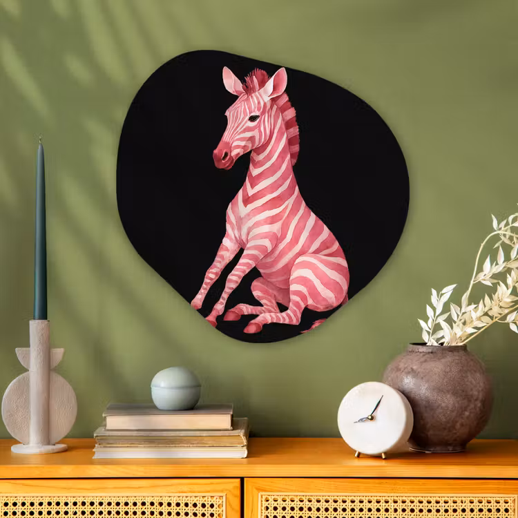 Zebra - Roze - Gestreept Wandcirkel Organisch Plexiglas middel -sfeer2