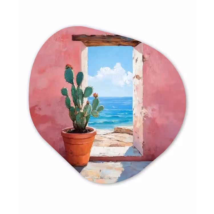 Zee - Roze - Cactus Wandcirkel Organisch Plexiglas middel -3d