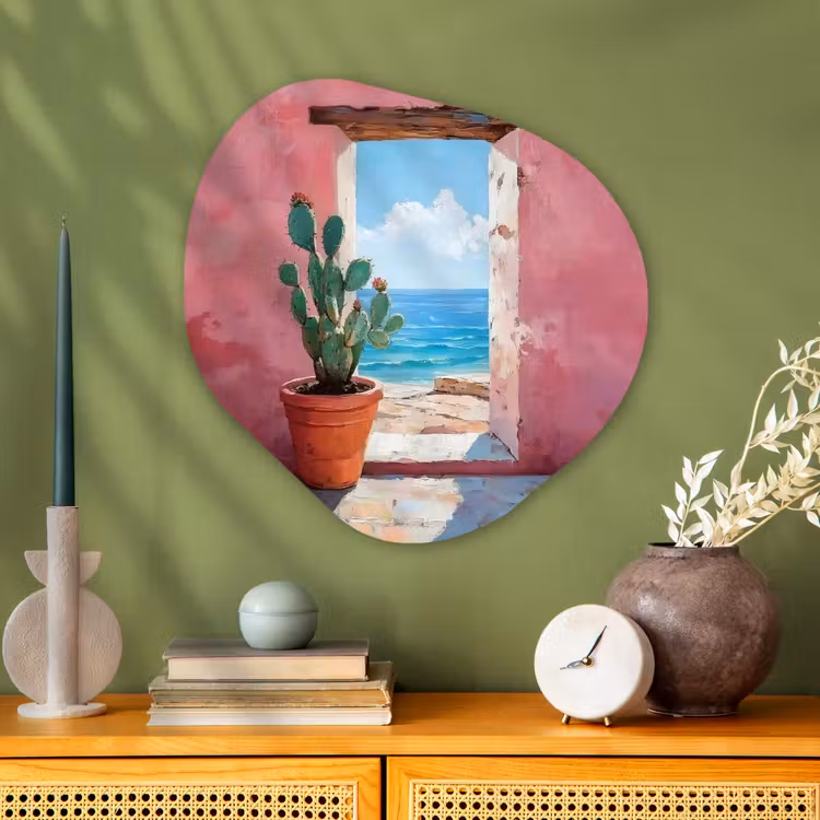Zee - Roze - Cactus Wandcirkel Organisch Plexiglas middel -sfeer2