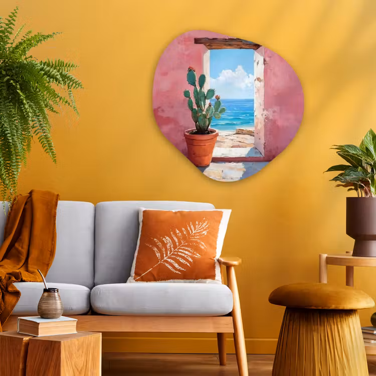 Zee - Roze - Cactus Wandcirkel Organisch Plexiglas middel -sfeer4