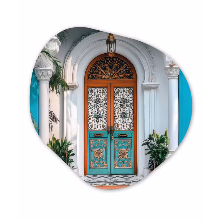 Zuilen - Sierlijke - Deur - Blauw Wandcirkel Organisch Plexiglas middel -3d