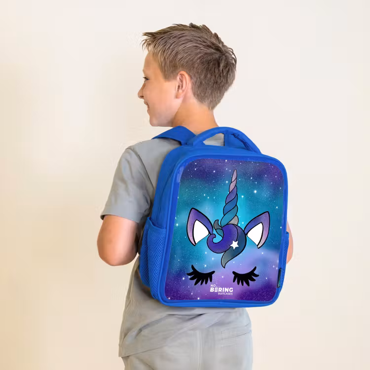 Paarse eenhoorn Kinderrugzak - Blauw middel -sfeer2