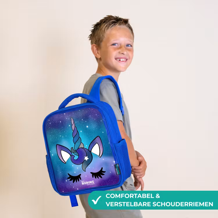 Paarse eenhoorn Kinderrugzak - Blauw middel -sfeer3_NL