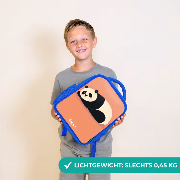 Panda - Slapen - Oranje Kinderrugzak - Blauw middel -sfeer1_NL