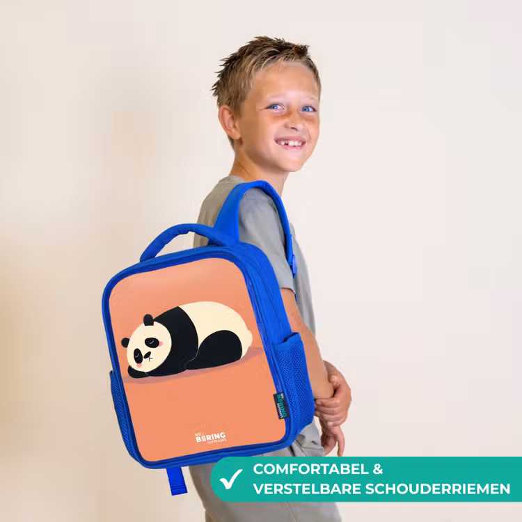 Panda - Slapen - Oranje Kinderrugzak - Blauw middel -sfeer3_NL