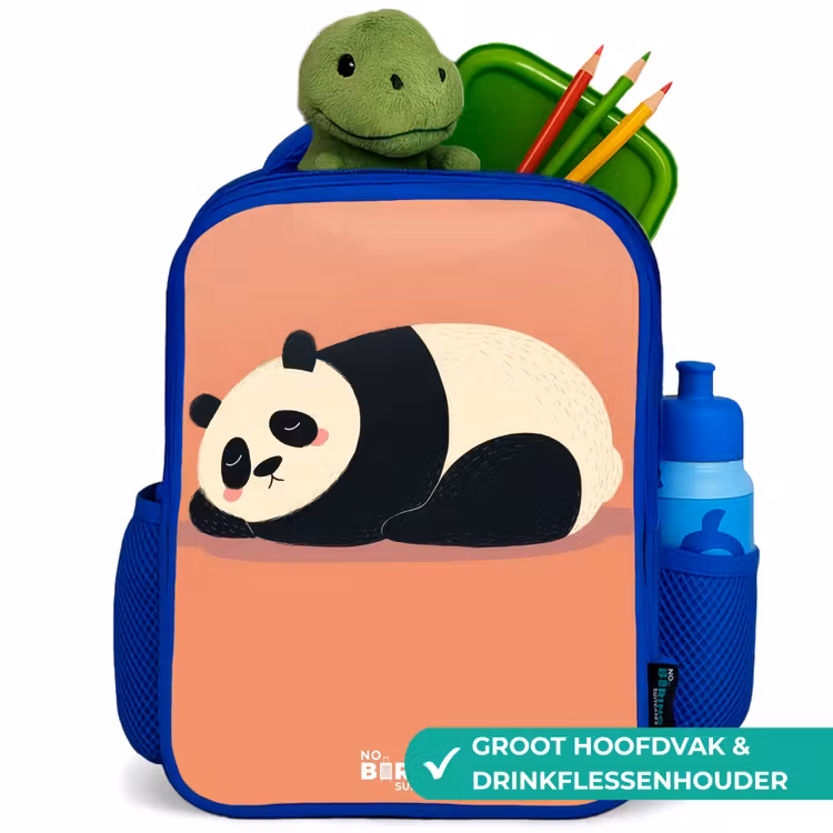 Panda - Slapen - Oranje Kinderrugzak - Blauw middel -inhoud_NL