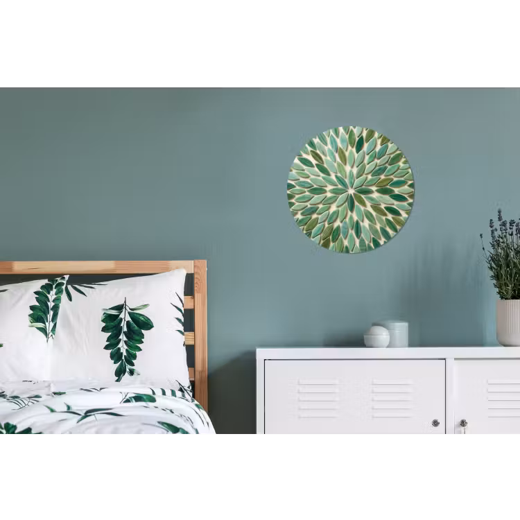 Patroon - Blad - Groen - Abstract Wandcirkel aluminium klein -slaapkamer