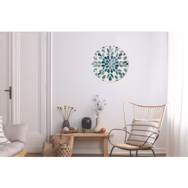 Patroon - Bladeren - Abstract - Modern - Turquoise Wandcirkel aluminium klein -woonkamer