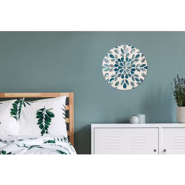Patroon - Bladeren - Abstract - Modern - Turquoise Wandcirkel aluminium klein -slaapkamer