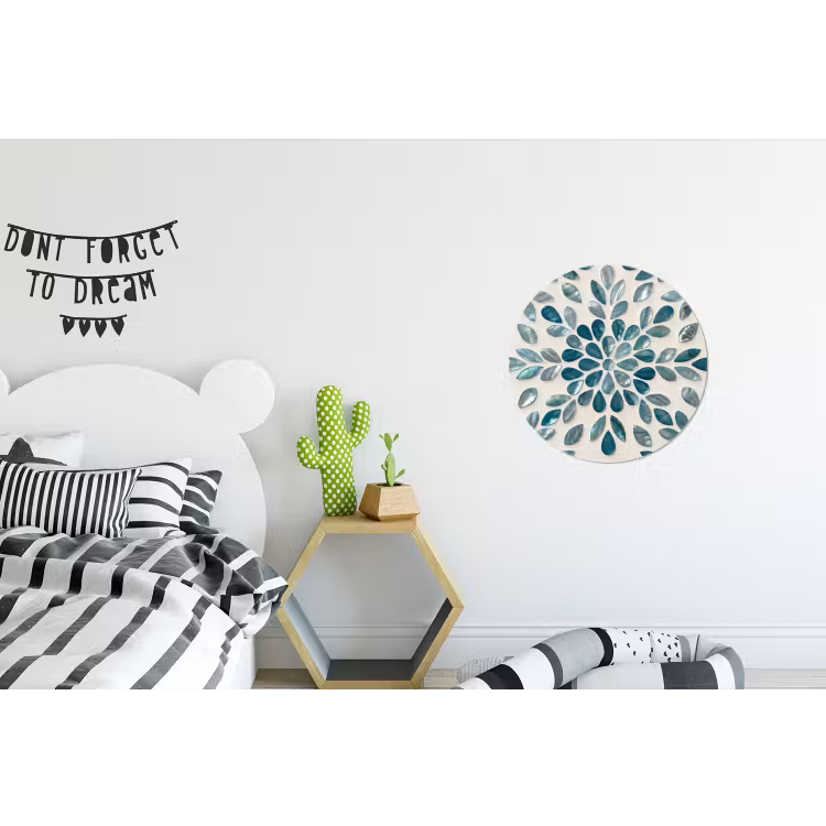 Patroon - Bladeren - Abstract - Modern - Turquoise Wandcirkel aluminium klein -kinderkamer