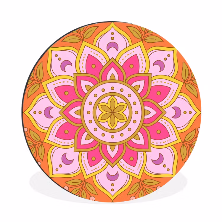 Patroon - Bloemmotief - Decoratie - Abstract - Roze Wandcirkel aluminium klein -3d