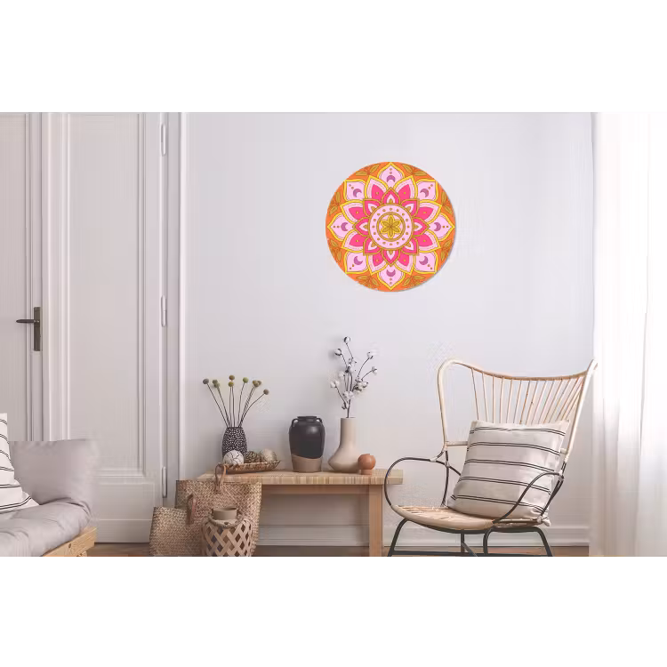 Patroon - Bloemmotief - Decoratie - Abstract - Roze Wandcirkel aluminium klein -woonkamer