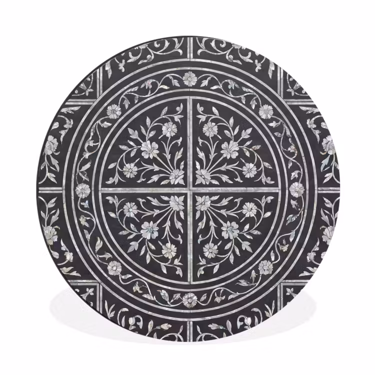 Patroon - Bloemmotief - Decoratie - Klassiek - Zwart Wandcirkel aluminium klein -3d