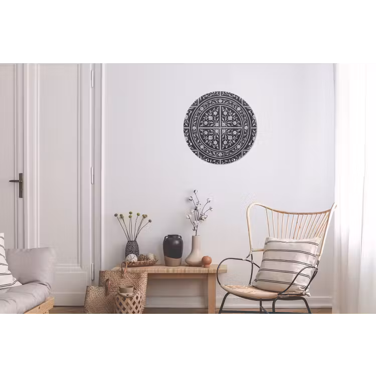 Patroon - Bloemmotief - Decoratie - Klassiek - Zwart Wandcirkel aluminium klein -woonkamer