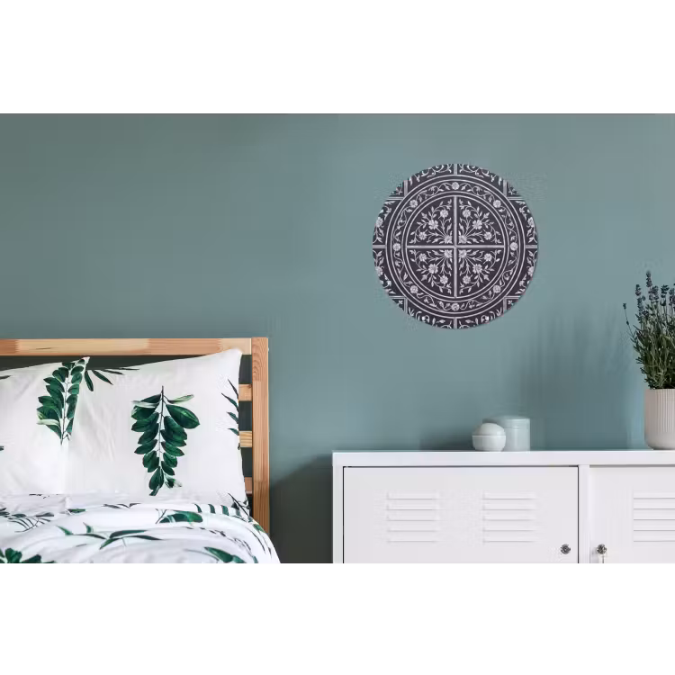 Patroon - Bloemmotief - Decoratie - Klassiek - Zwart Wandcirkel aluminium klein -slaapkamer