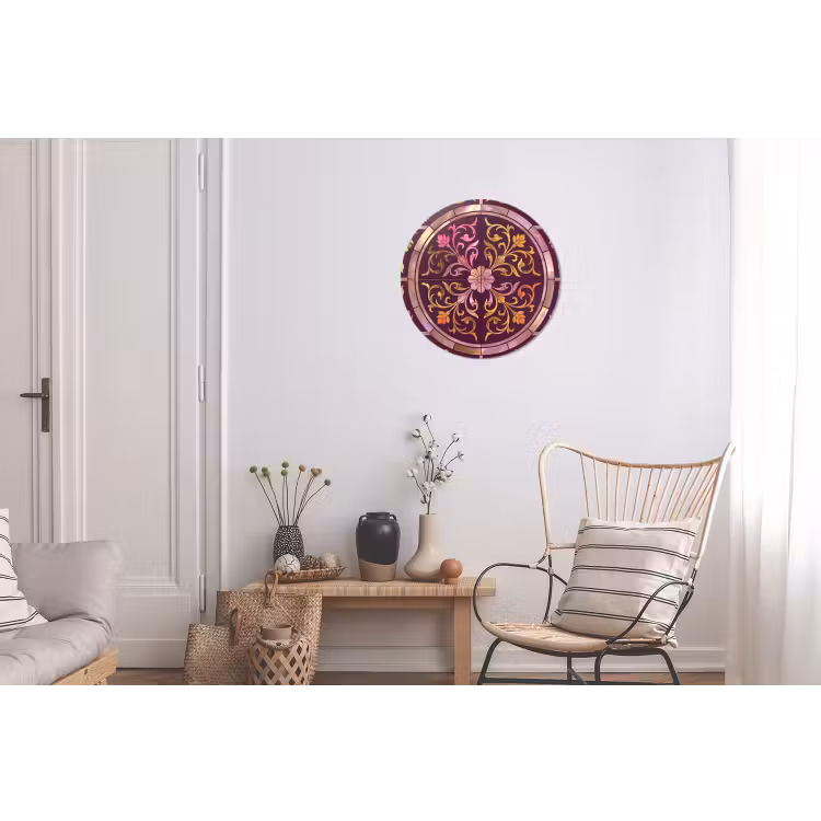 Patroon - Floraal - Oosters - Paars - Goud Wandcirkel aluminium klein -woonkamer