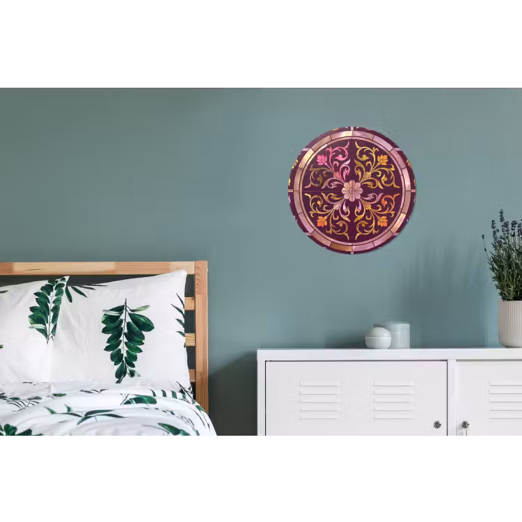 Patroon - Floraal - Oosters - Paars - Goud Wandcirkel aluminium klein -slaapkamer