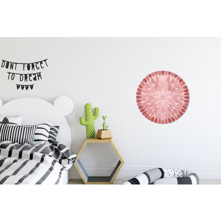 Patroon - Mozaïek - Ovaal - Abstract - Roze Wandcirkel aluminium klein -kinderkamer