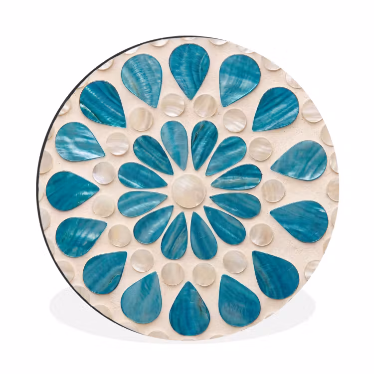 Patroon - Mozaïek - Schelpen - Abstract - Turquoise Wandcirkel aluminium klein -3d