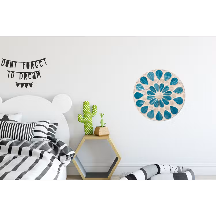 Patroon - Mozaïek - Schelpen - Abstract - Turquoise Wandcirkel aluminium klein -kinderkamer