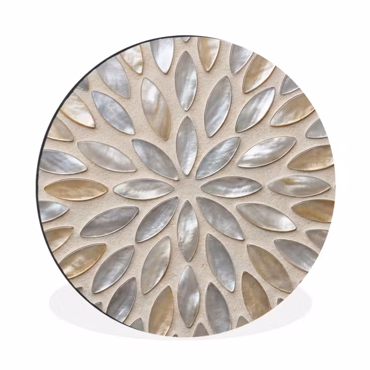 Patroon - Ovaal - Glanzend - Abstract - Beige Wandcirkel aluminium klein -3d