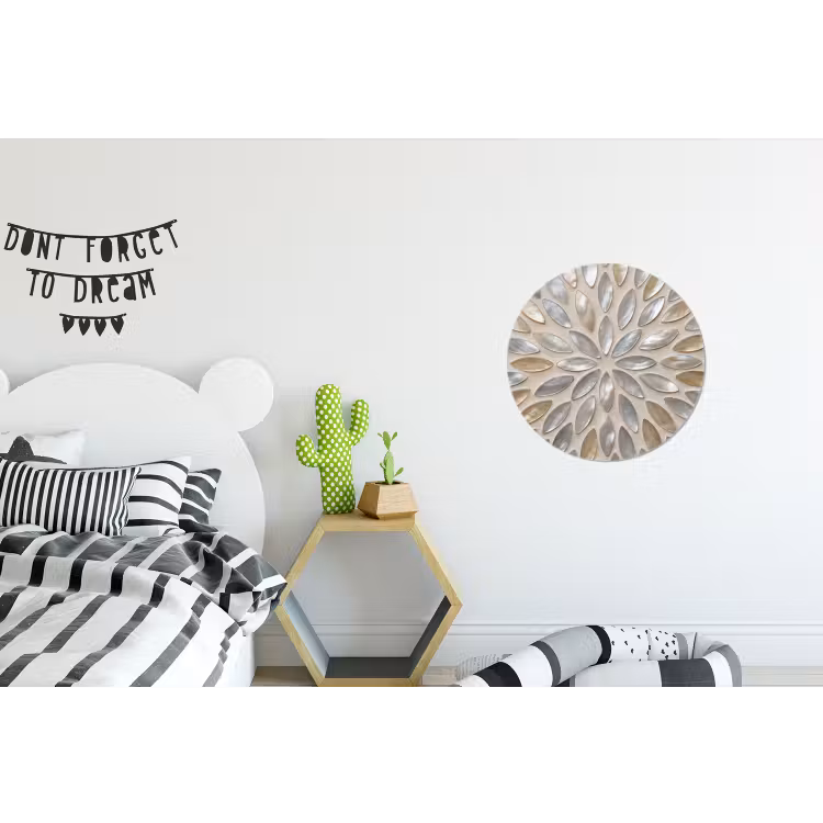Patroon - Ovaal - Glanzend - Abstract - Beige Wandcirkel aluminium klein -kinderkamer