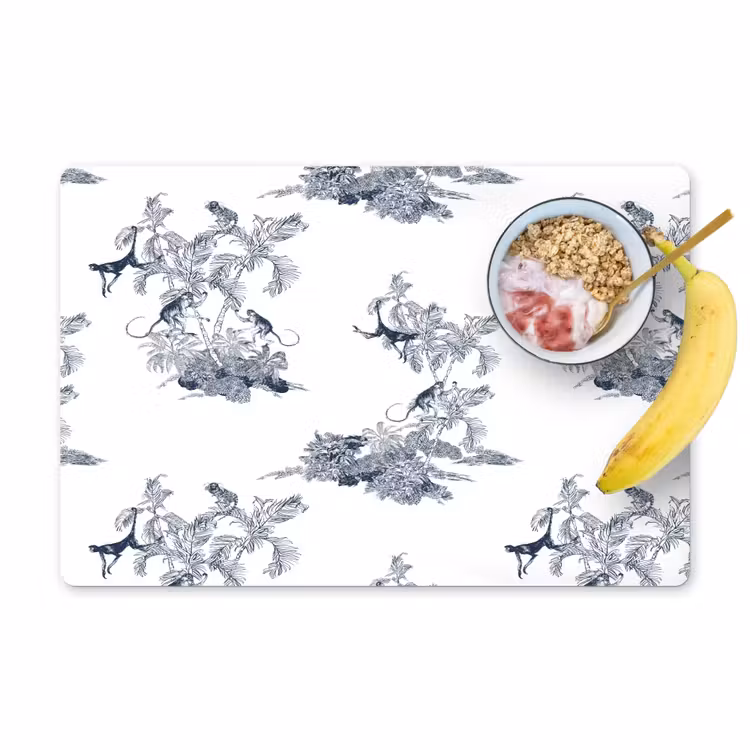 Aap - Palmboom - Blauw Placemat vinyl groot 368 -zzzproduct_Kitchenyeah-website