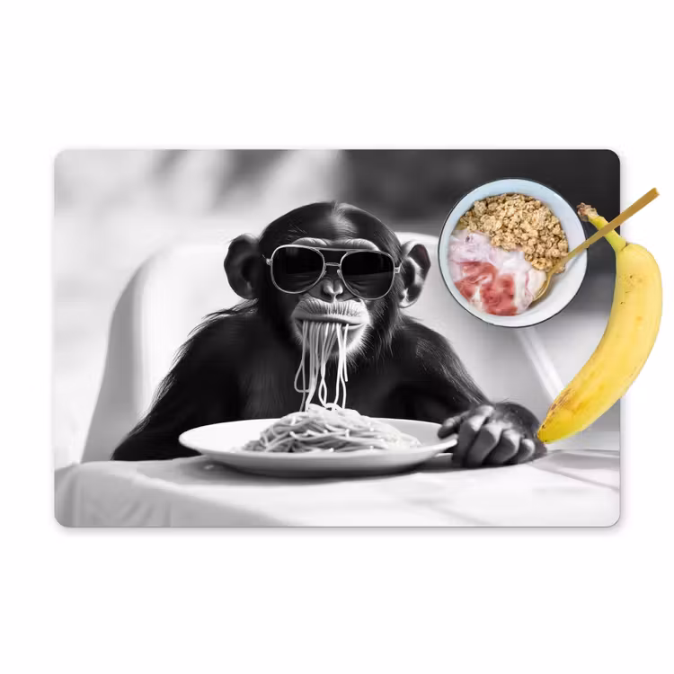 Aap - Spaghetti - Zonnebril - Zwart wit - Cool - Dier Placemat vinyl groot -zzzproduct_Kitchenyeah-website