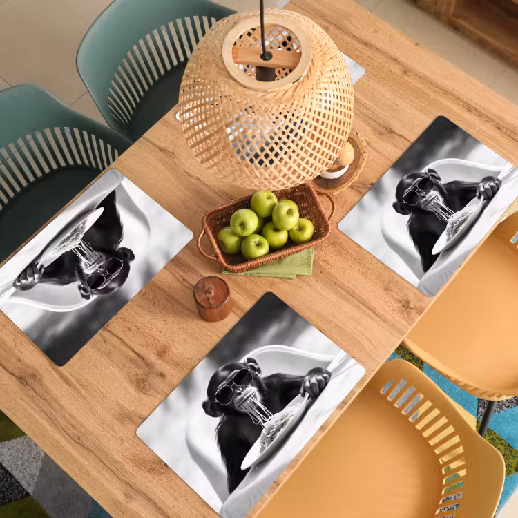 Aap - Spaghetti - Zonnebril - Zwart wit - Cool - Dier Placemat vinyl groot -zzsfeer5_Kitchenyeah-website