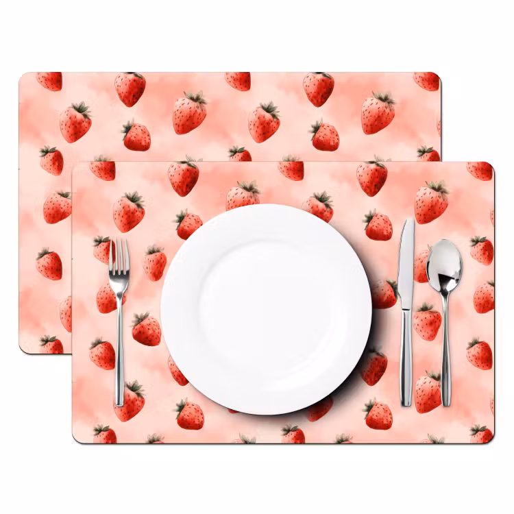 Aardbei - Patroon - Roze Placemat vinyl groot 368 -zzsfeer2_Kitchenyeah-website