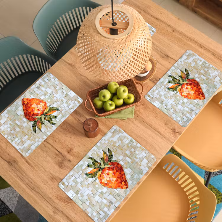 Aardbei - Rood - Mozaïek - Fruit Placemat vinyl groot -zzsfeer5_Kitchenyeah-website