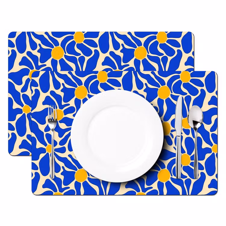 Abstract - Bloem - Blauw Placemat vinyl groot 368 -zzsfeer2_Kitchenyeah-website