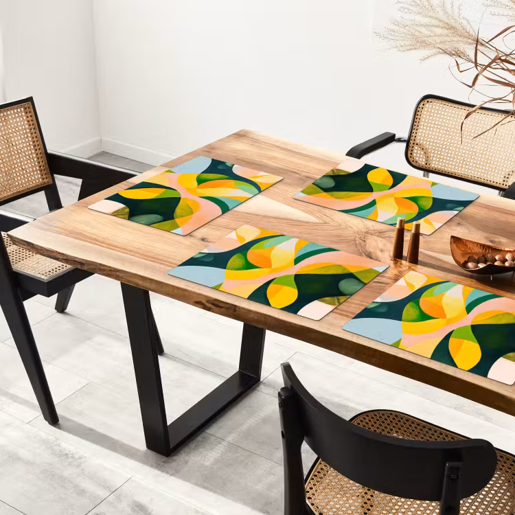 Abstract - Geel - Roze - Groen Placemat vinyl groot -zzsfeer4_Kitchenyeah-website