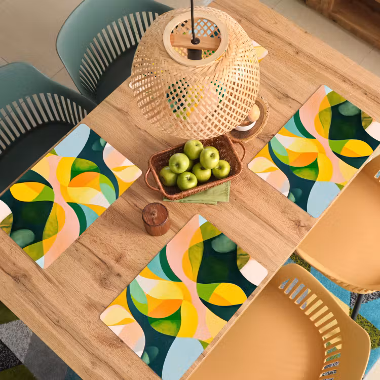 Abstract - Geel - Roze - Groen Placemat vinyl groot -zzsfeer5_Kitchenyeah-website