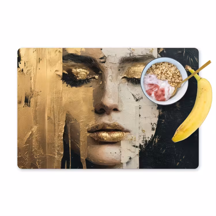 Abstract - Goud - Gezicht - Lippen Placemat vinyl groot -zzzproduct_Kitchenyeah-website