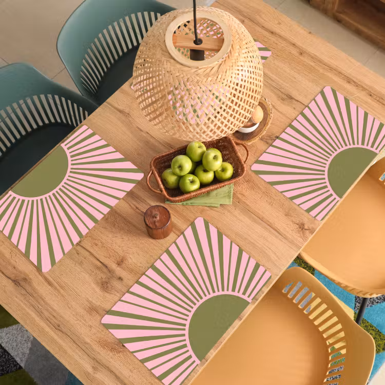 Abstract - Stralen - Grafisch - Roze - Groen Placemat vinyl groot -zzsfeer5_Kitchenyeah-website