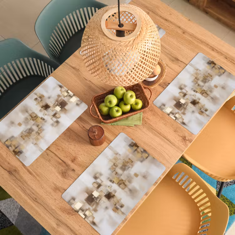 Abstracte vierkanten - Aardetonen - Mistig Placemat vinyl groot -zzsfeer5_Kitchenyeah-website